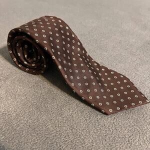 Vintage Brownstone Silk Tie Mens Brown Floral Dark Academia Retro Preppy 56"